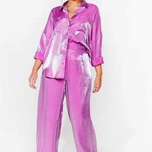Nasty Gal NWTMetallic Satin Wide Leg Pants